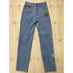Zone Blu Jeans‎ Womens 8 Light Wash Blue Straight Embroidered Rhinestone Pants